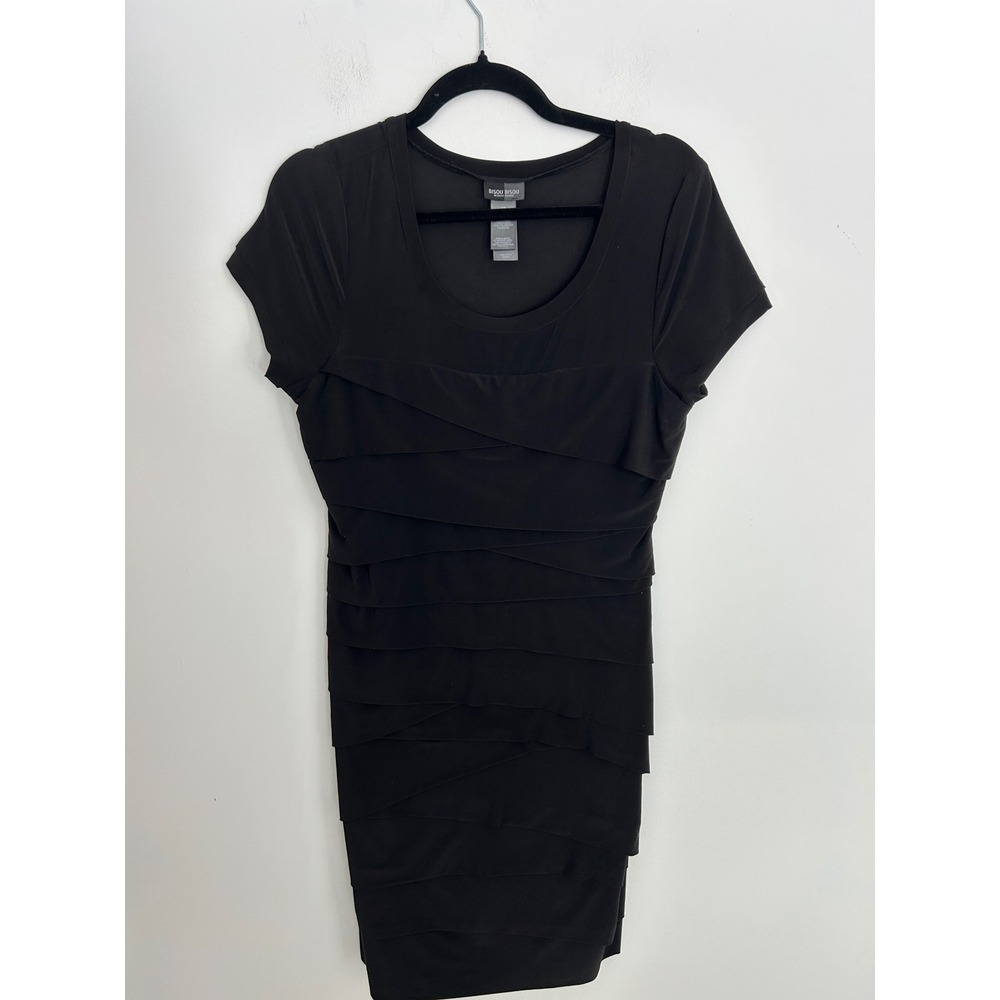 Bisou Bisou Michele Bohbot Black Tiered Ruffle Mini Dress Short Sleeve Size 12
